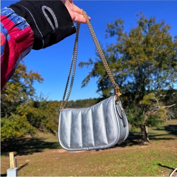 Coach 20 swinger metallic hobo crossbody handbag silver gold two tone mini purse - Picture 16 of 17